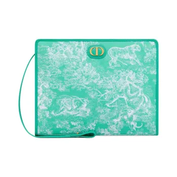DIOR Toile De Jouy Jacquard Fabric Clutch Medium Size Women's Sea Blue