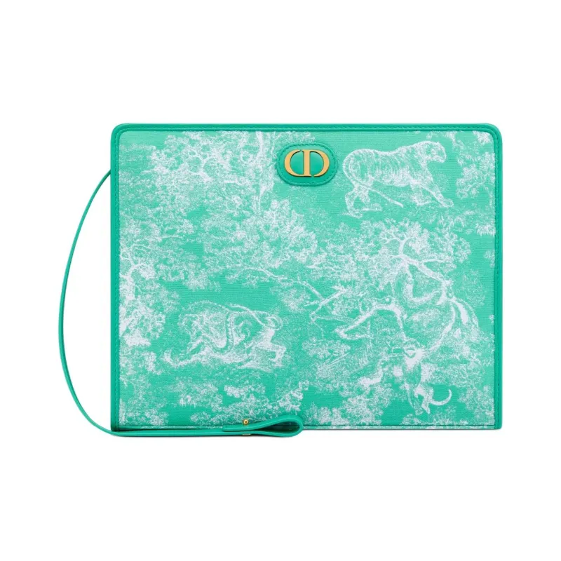 DIOR Toile De Jouy Jacquard Fabric Clutch Medium Size Women's Sea Blue-0