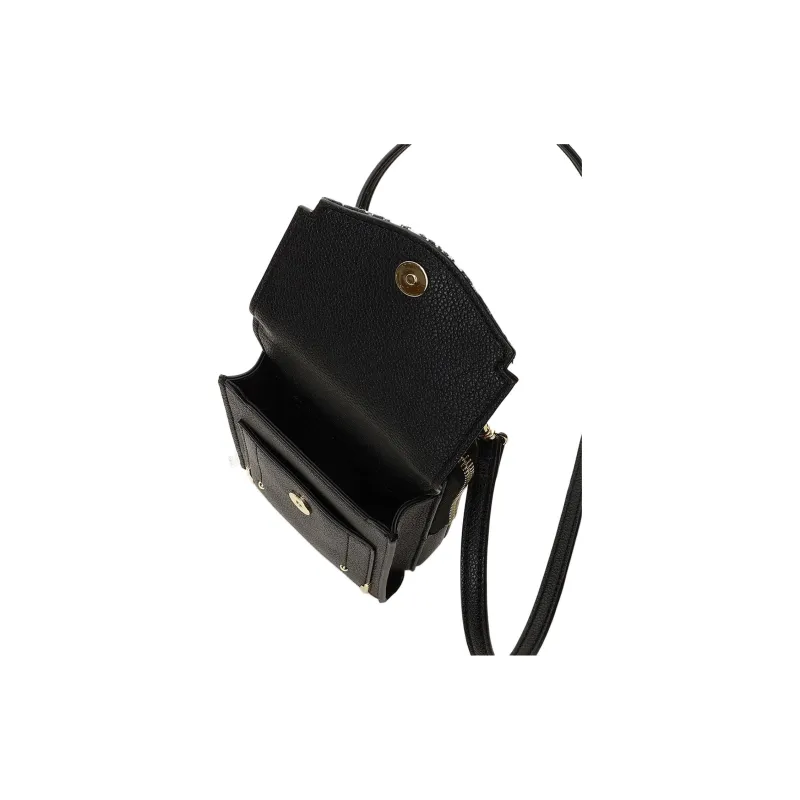 SAMANTHA THAVASA Synthetic Leather Bonded Polyester One Shoulder Crossbody Cell Phone Pouch Women's Black-4