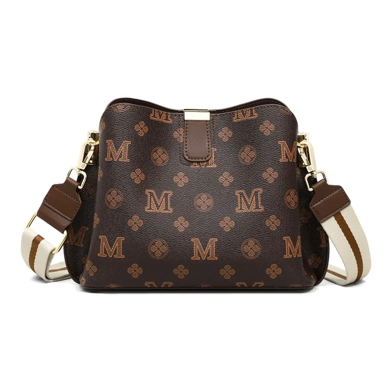 MILLIE'S Synthetic Leather Shoulder Bag, Crossbody Bag Medium Size Women's Coffee/Ecru-4