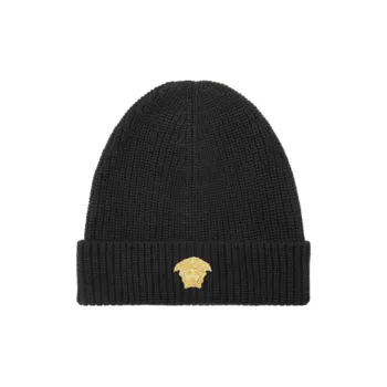 VERSACE Logo Embroidered Knitted Beanie
