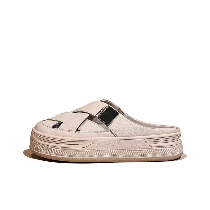 Junjali Rubber Sole Stitching Leather Patchwork Slip Resistant Abrasion Resistant Closed Toe Slippers Women's-4