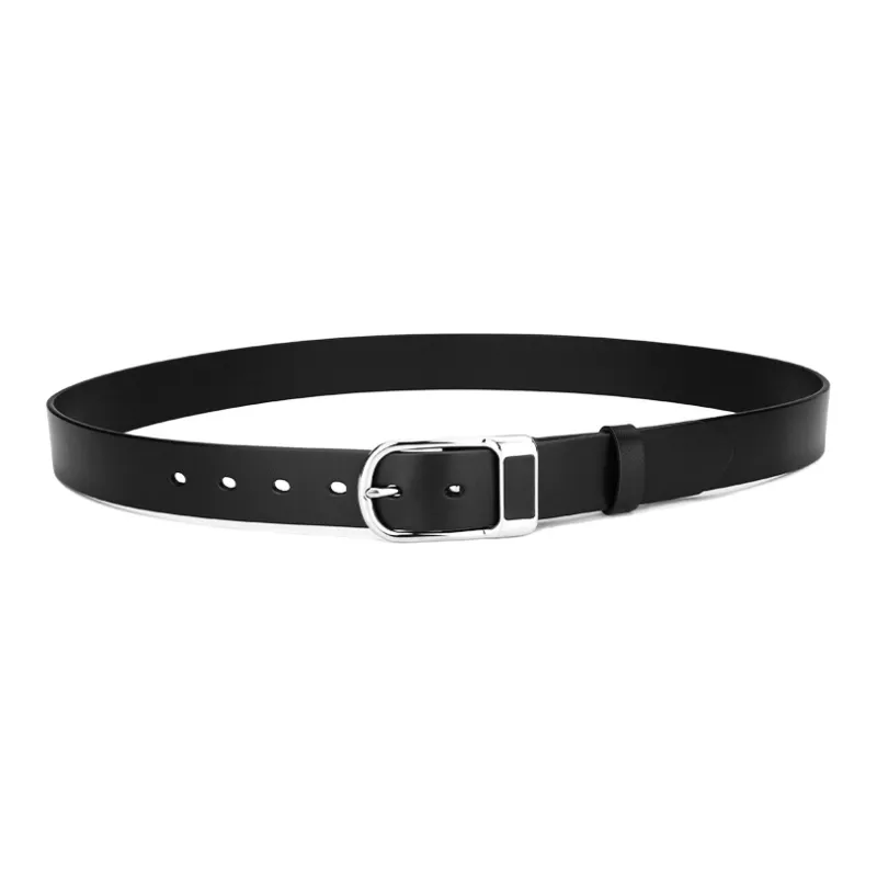 Cows Reign Stainless Steel Pin Buckle Narrow Fit Top Layer Business Cow Leather Leather Belts Men's Width  3.4CM-4
