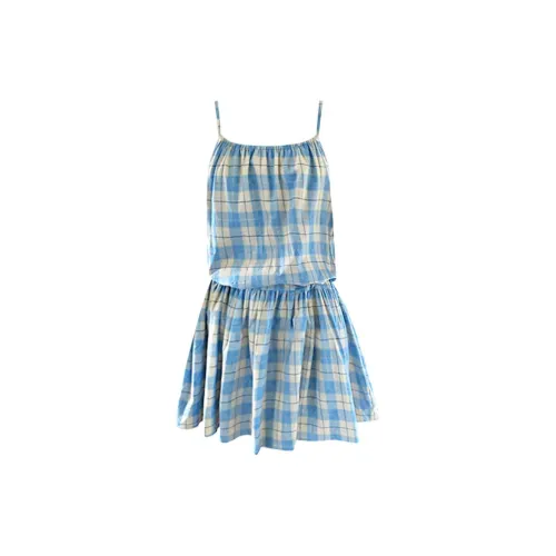 Qingli Wanton Slip Dresses Women's Blue Check