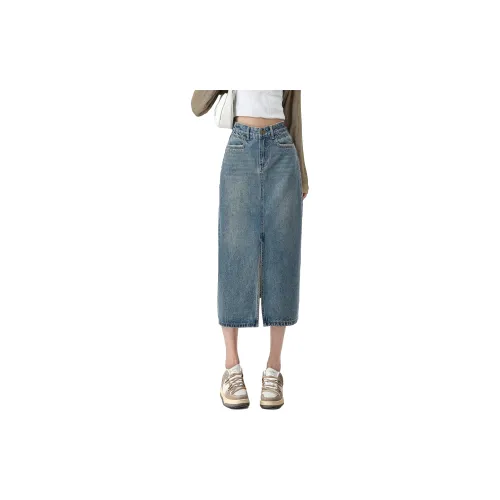 Silly Denim Long Skirts Women's Vintage Blue