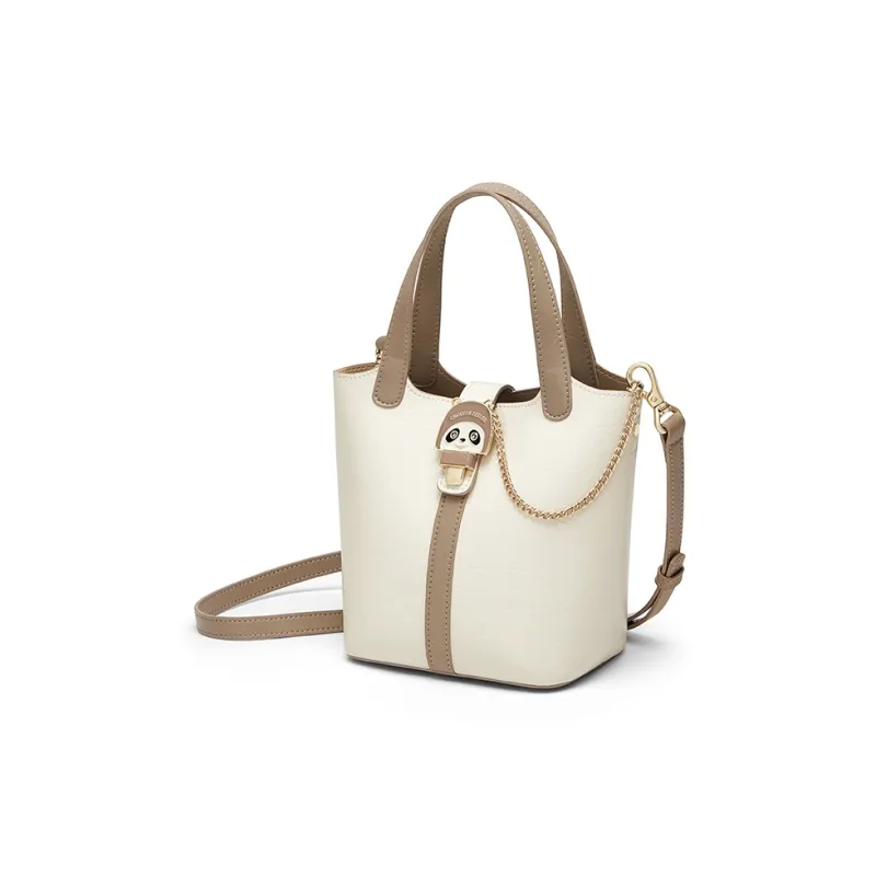 CNOLES Cow Leather Handbag Bucket Bag Shoulder Bag Crossbody Bag Regular Women's Cream White-1