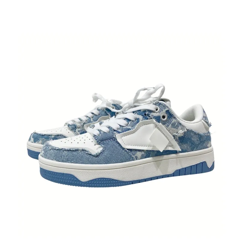 MQGAll Niche Design Slip Resistant, Abrasion Resistant, Breathable Low Top Skateboard Shoes Unisex Blue-1