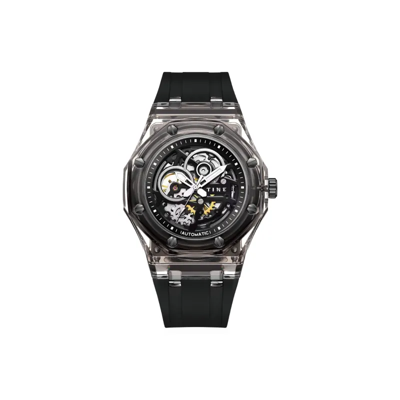 TINE Automatic Mechanical Movement Rubber Strap Watch Unisex White Dial-2