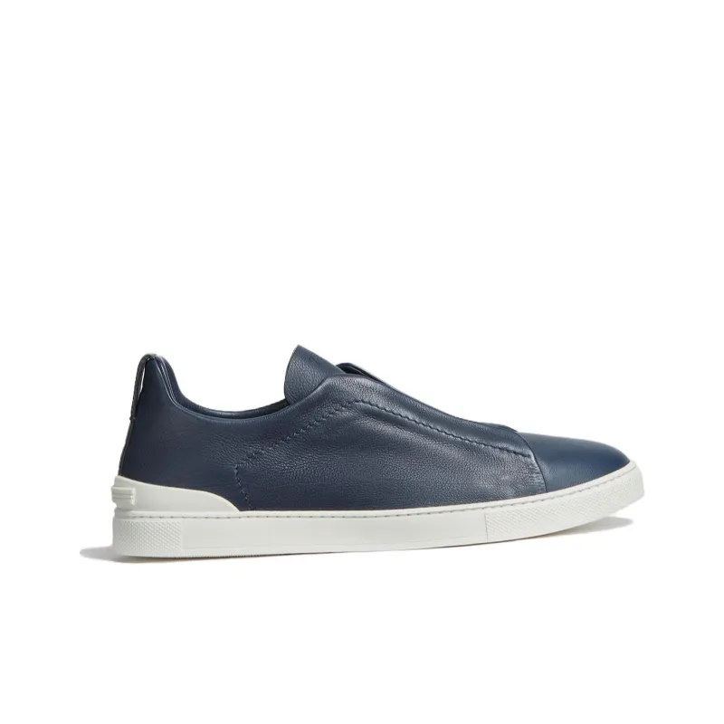Zegna Triple Stitch Low Top Skateboard Shoes Men's Blue-1
