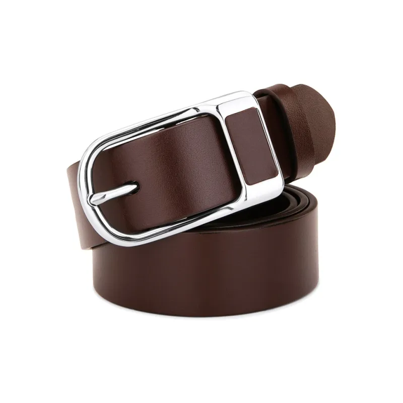 Cows Reign Stainless Steel Pin Buckle Narrow Fit Top Layer Business Cow Leather Leather Belts Men's Width  3.4CM-8