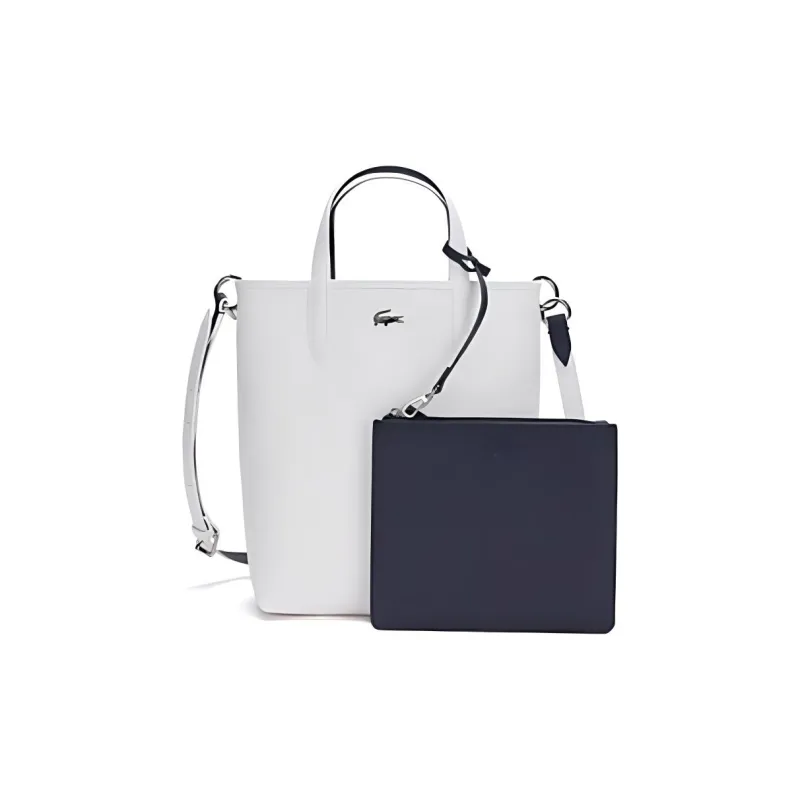 LACOSTE PVC Tote Bag Shopping Bag Shoulder Bag Crossbody Bag Handbag Medium Size Women's White & Navy Blue-2