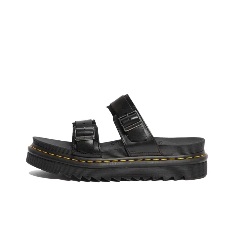 Dr. Martens Myles Brando Leather Buckle Slide Sandal Black-0