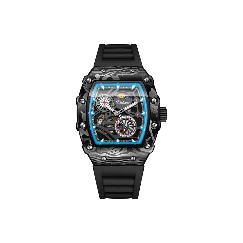 Dulunwe Automatic Mechanical Movement Silicone Strap Watch Men's Watches Black Dial-3
