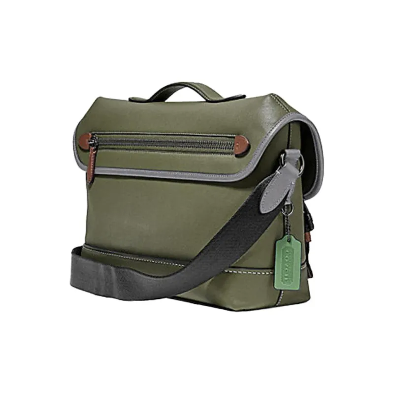 COACH League Cow Leather Cycling Bag Messenger Bag Crossbody Bag Shoulder Bag Medium Size Men's Green & Gray-2