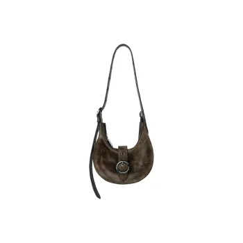 INJOYLIFE Cow Leather Saddle Bag, Shoulder Bag Women's Black Coffee