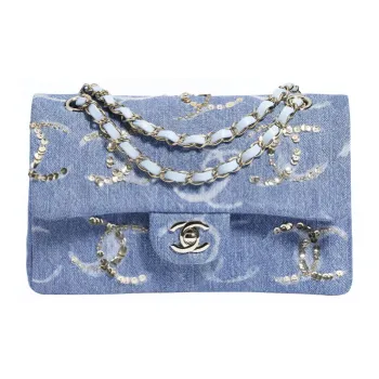 CHANEL Classic Flap CF Denim Mouth Cover Bag Envelope Bag Crossbody Bag Shoulder Bag Women's Light Blue