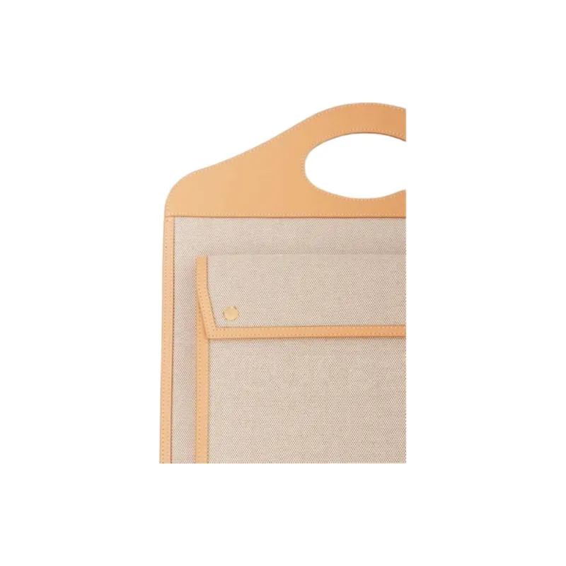 Burberry Pocket Bag Two Tone Canvas With Leather Canvas Bag, Tote Bag, Shopping Bag, Handbag Medium Size Women's Beige-4