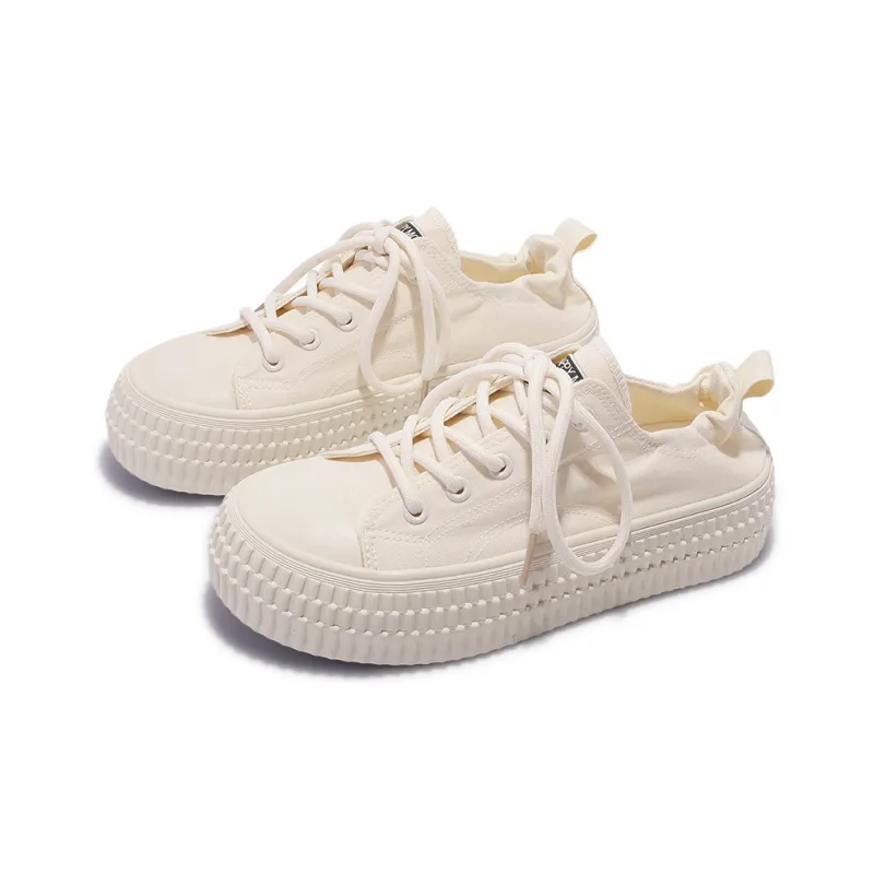 Miss Zhang Anti Slip And Wear Resistant Quick Dry Height Increasing Low Top Canvas Shoes Women's Beige-4
