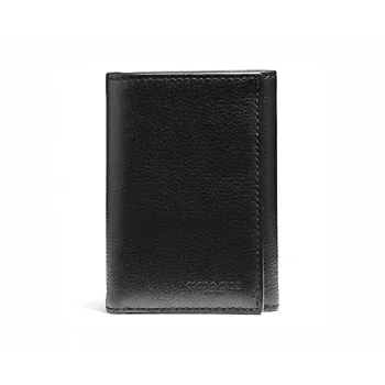 COACH Trifold Wallet Cow Leather Clutches Wallets Men's Black