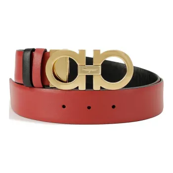 FERRAGAMO Carved Logo Smooth Buckle Leather Leather Belts Women's Red