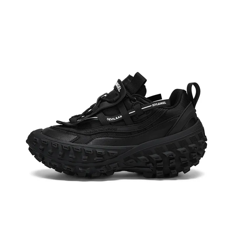 DEVIL AND ANGEL Cushioning Anti-Slip And Wear-Resistant Height Increasing Low-Top Chunky Sneakers Unisex Black-0