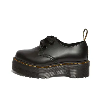 Dr.Martens Holly Leather Platform Shoes 'Black Buttero' Women's