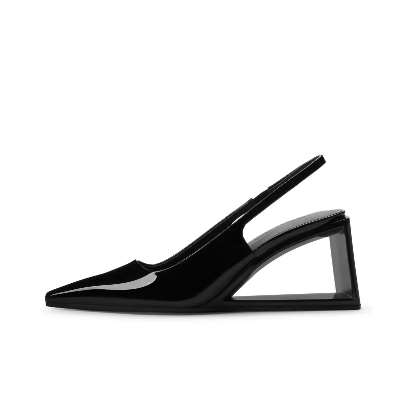 CHARLES&KEITH Small Charles & Keith Gothic Style One Strap Sandals 7.6cm Women's Silver/Black Box Black-3