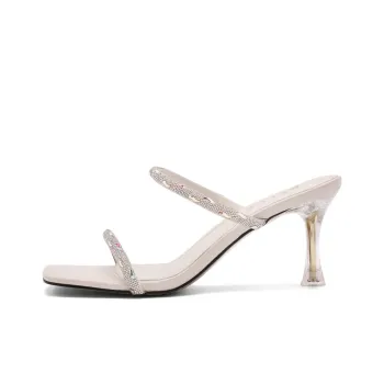 BELLE Rubber Sole Rhinestone Quiet Slip Resistant Abrasion Resistant Slide Slippers Women's