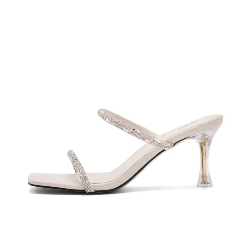 BELLE Rubber Sole Rhinestone Quiet Slip Resistant Abrasion Resistant Slide Slippers Women's-4