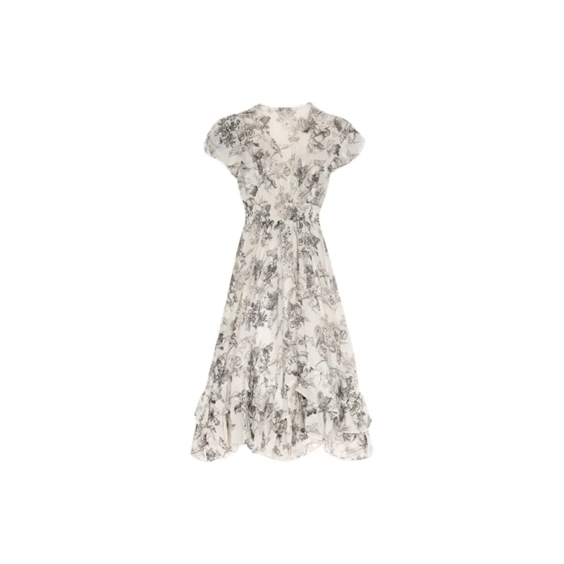CLUB MONACO Short-Sleeved Dresses Women's Black And White Floral-1