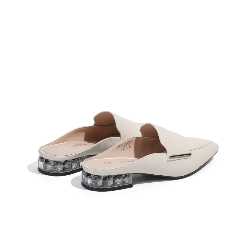 Mulinsen Rubber Sole Stitching Abrasion Resistant Slip Resistant Closed Toe Slippers Women's Beige-3