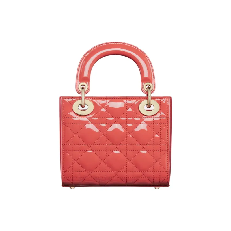 DIOR Lady Dior Patent Leather With Calfskin Shoulder Bag Crossbody Bag Handbag Mini Women's Coral-2
