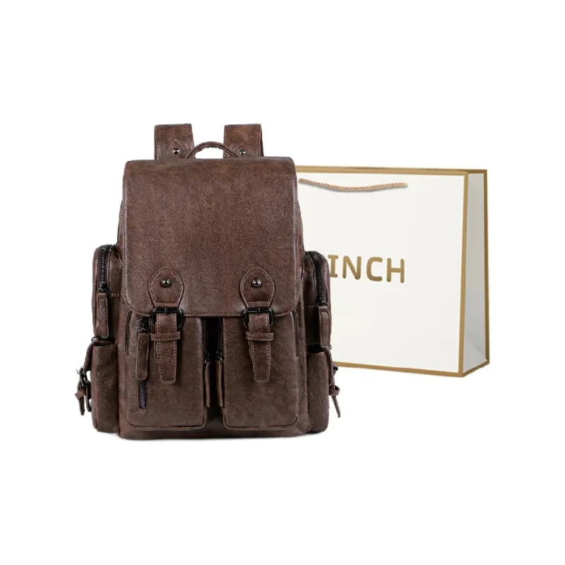 BRINCH PU Backpack Men's Black Coffee Brown-1