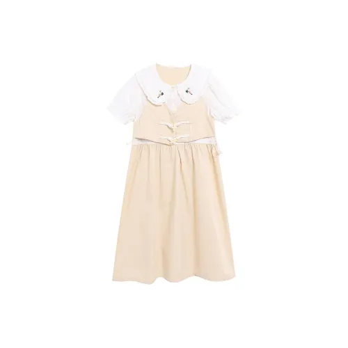 WOWI Short-Sleeved Dresses Women's Cream Card Color