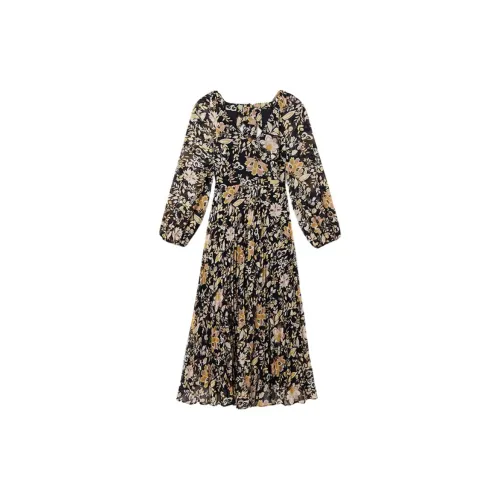 CLUB MONACO Long-Sleeved Dresses Women's Black Background Print