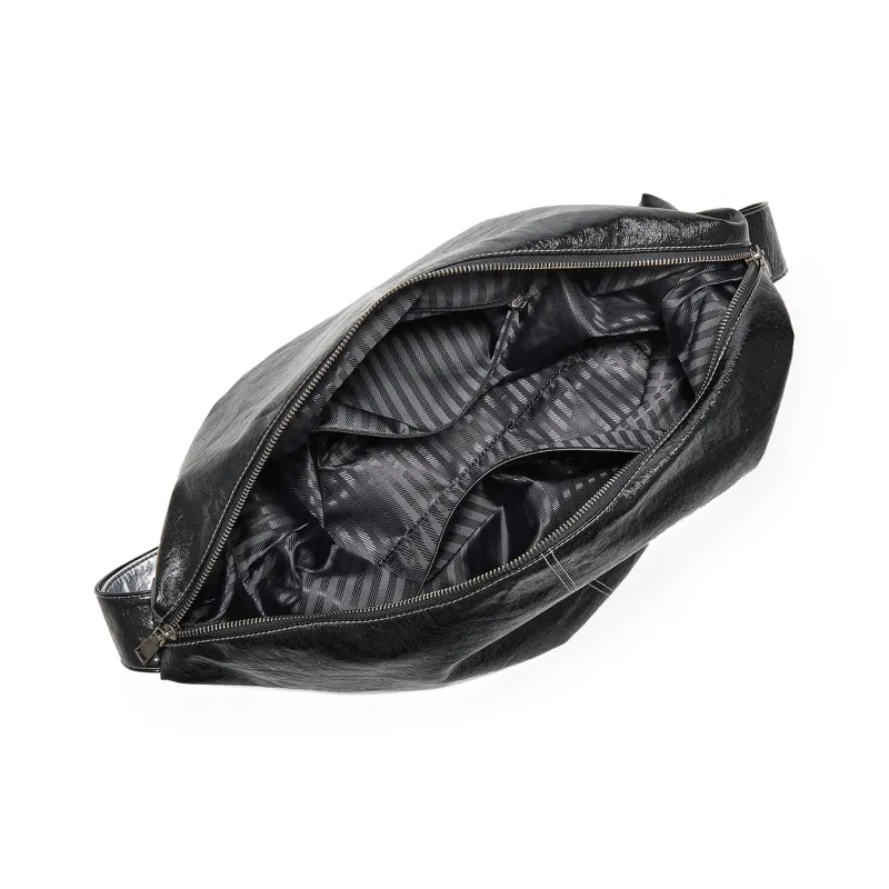 Yawei Kuroda PU Crossbody Bag Shoulder Bag Large Size Unisex Black Silver-6