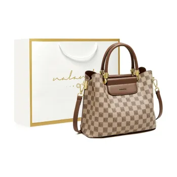 Narandu PVC With Synthetic Leather Tote One Shoulder Handbag Large Size Women's Khaki