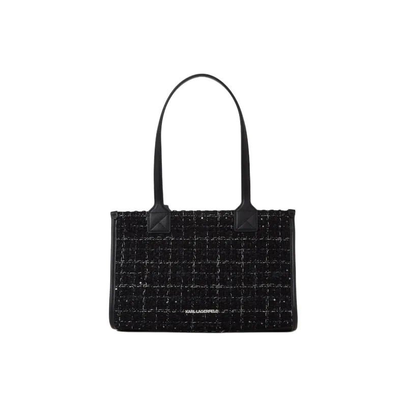 KARL LAGERFELD Cotton Tote Toto Bag Shopping Bag One Shoulder Handbag Medium Size Women's Black-1