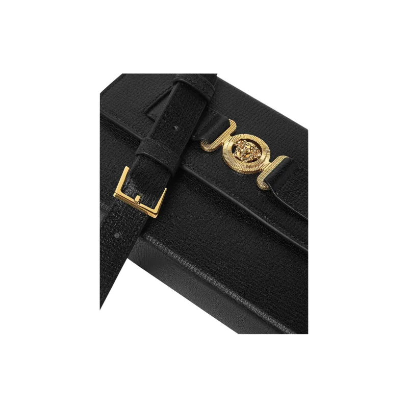 VERSACE Goatskin Messenger Bag Shoulder Bag Crossbody Bag Unisex Black-4