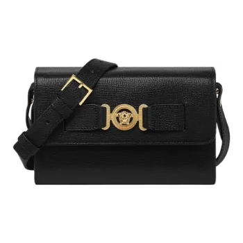 VERSACE Goatskin Messenger Bag Shoulder Bag Crossbody Bag Unisex Black