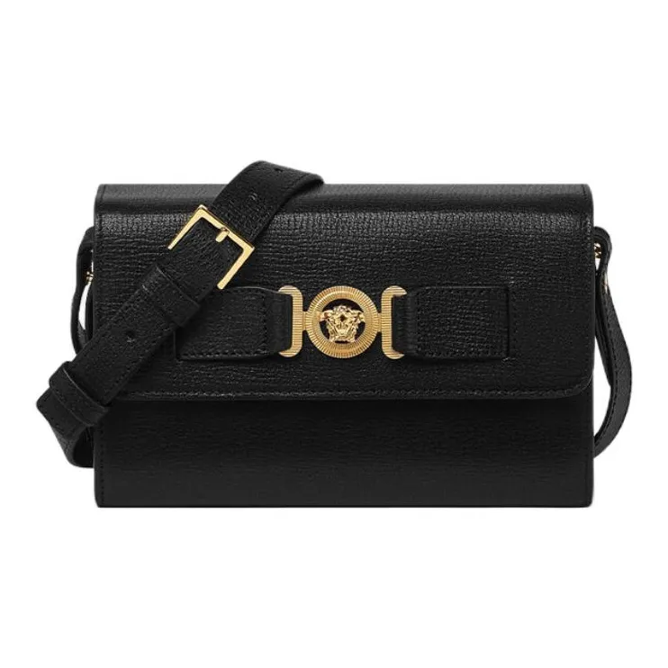VERSACE Goatskin Messenger Bag Shoulder Bag Crossbody Bag Unisex Black-0