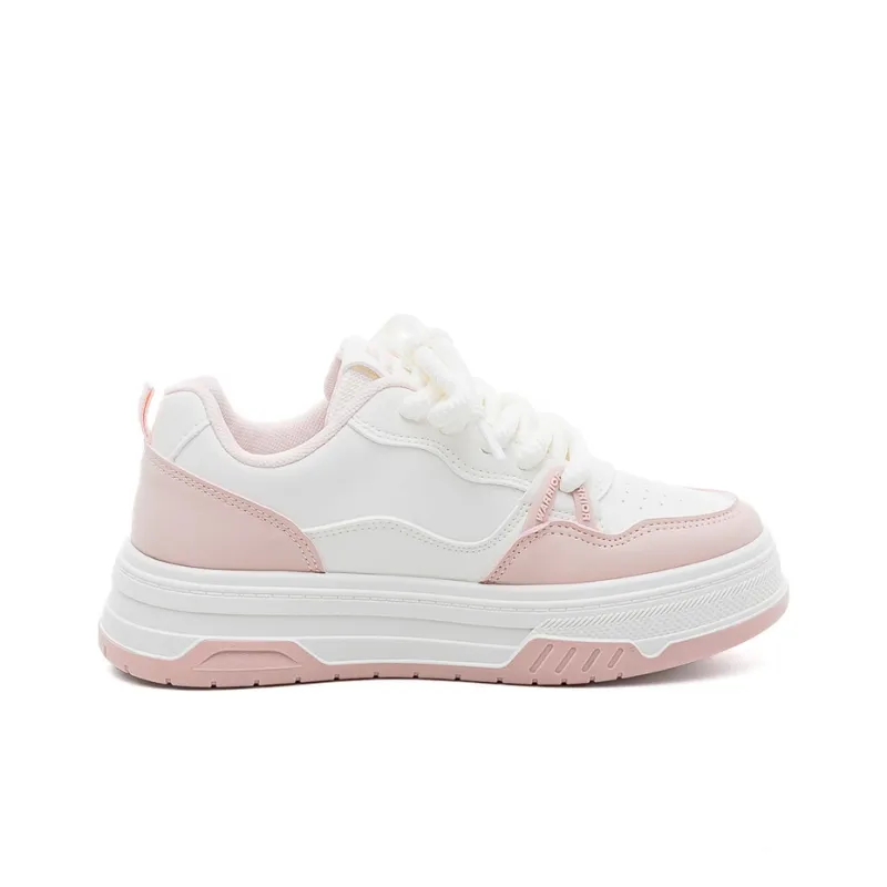 Warrior Lightweight Height Increasing Low Top Skateboard Shoes Women's Beige Pink-1