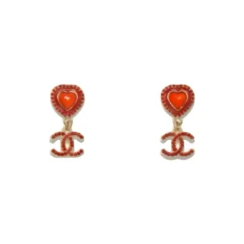 CHANEL Metal Earrings Women's Red