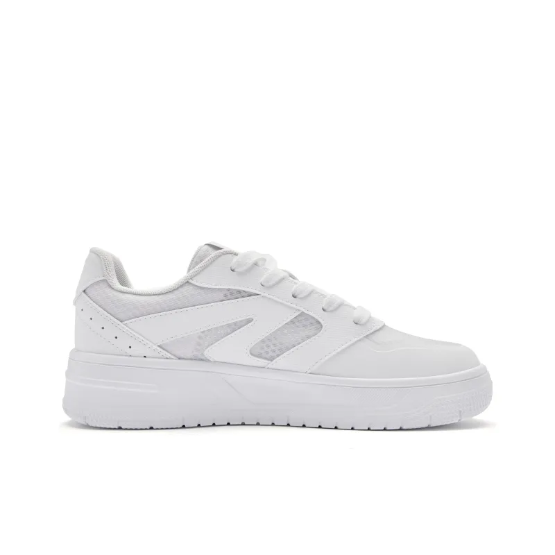QIAODAN Small White Shoes Cushioned Height Increase Wear Resistant Lightweight Low Top Skateboard Shoes Women's White-1