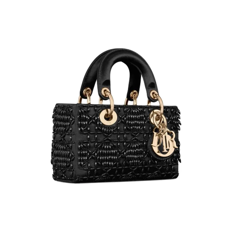 DIOR Lady D-JOY Embroidered Satin Shoulder Bag Crossbody Bag Handbag Extra Mini Women's Black-1