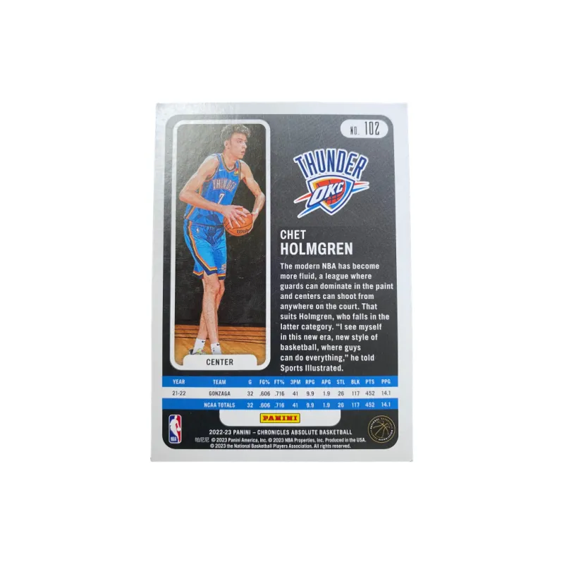 PANINI Chet Holmgren Rookie Player Card Authentic Passage Sports Cards 1 Pc-1