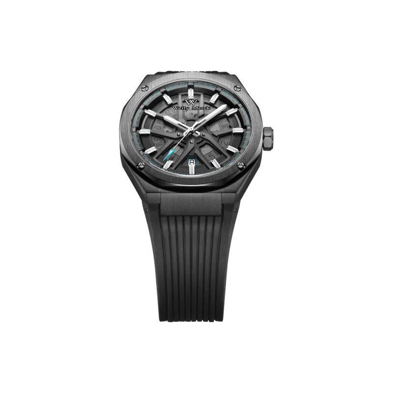 Welly Merck Automatic Mechanical Movement Men's Watches Wrist Watches Black Dial Rubber Strap-7