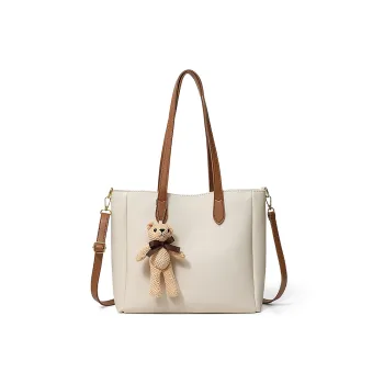 Kevin Cohen Cow Leather With Synthetic Leather Shoulder Bag Tote Medium Size Women's Beige