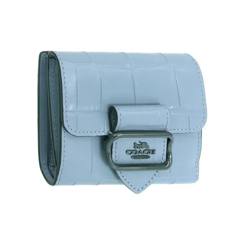 COACH Morgan Crocodile Textured Leather With Smooth Leather Wallet Mini Women's Bronze With Cornflower Pattern-2