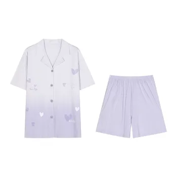 White Ran Pajama Set Women's Gradient Purple